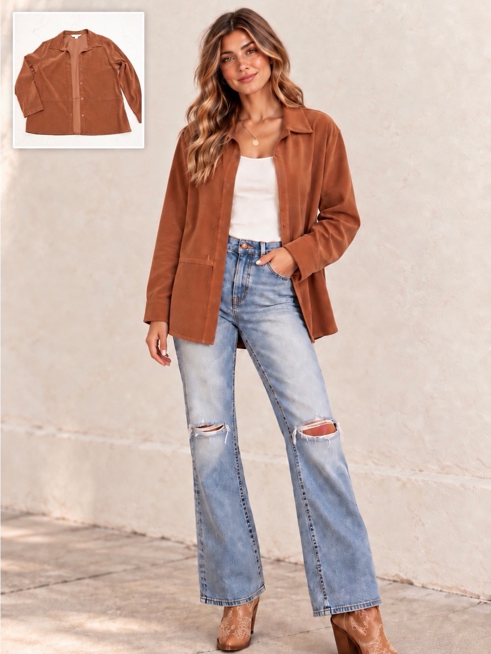 Vintage Casual Corner Brown Faux Suede Shacket Boho Retro Western Nashville